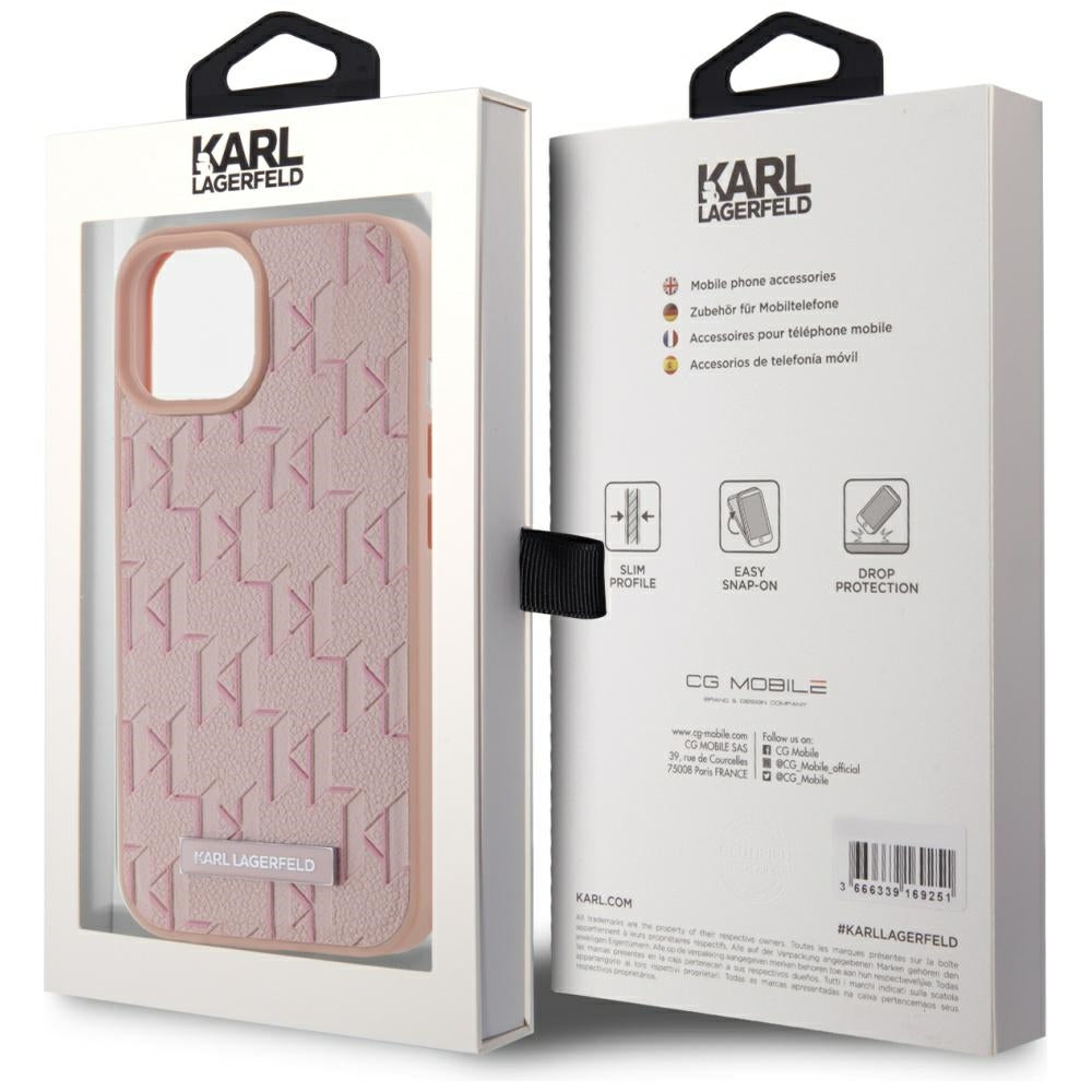 Калъф MagSafe за Apple iPhone 15, Karl Lagerfeld, Hot Stamp, Розов