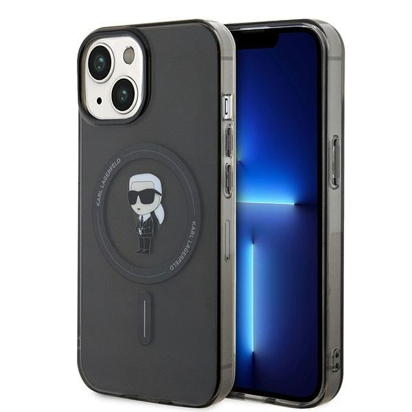 Калъф MagSafe за Apple iPhone 15, Karl Lagerfeld, IML Ikonik Karl, Черен