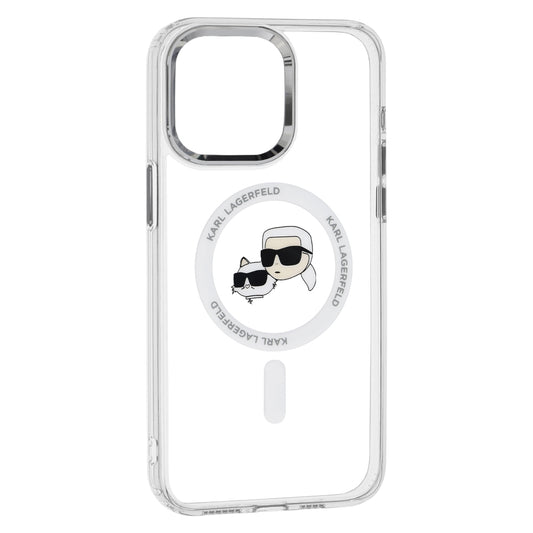 Калъф MagSafe за Apple iPhone 15, Karl Lagerfeld, IML Metal Karl & Choupette's Heads, Прозрачен