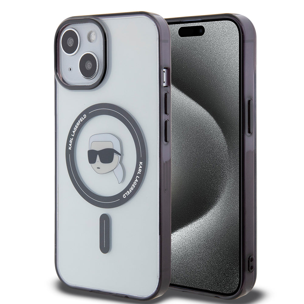 Калъф MagSafe за Apple iPhone 15, Karl Lagerfeld, IML Karl's Head, Прозрачен