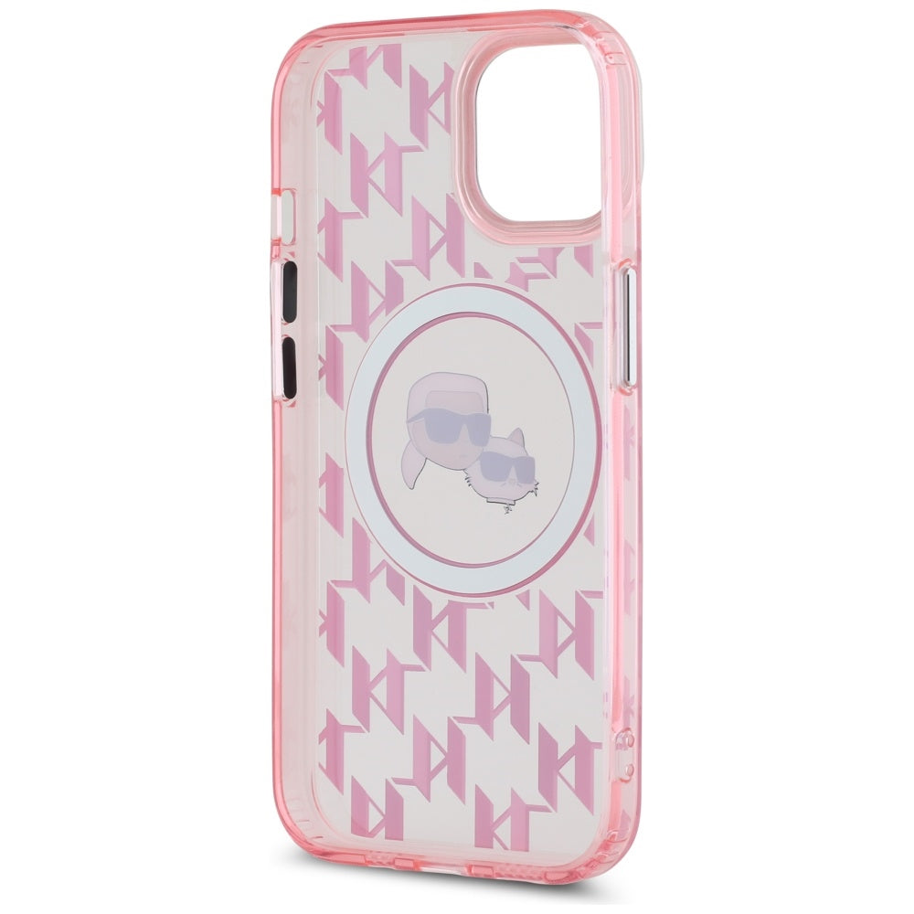 Калъф MagSafe за Apple iPhone 15, Karl Lagerfeld, IML Monogram Karl & Choupette's Heads, Розов