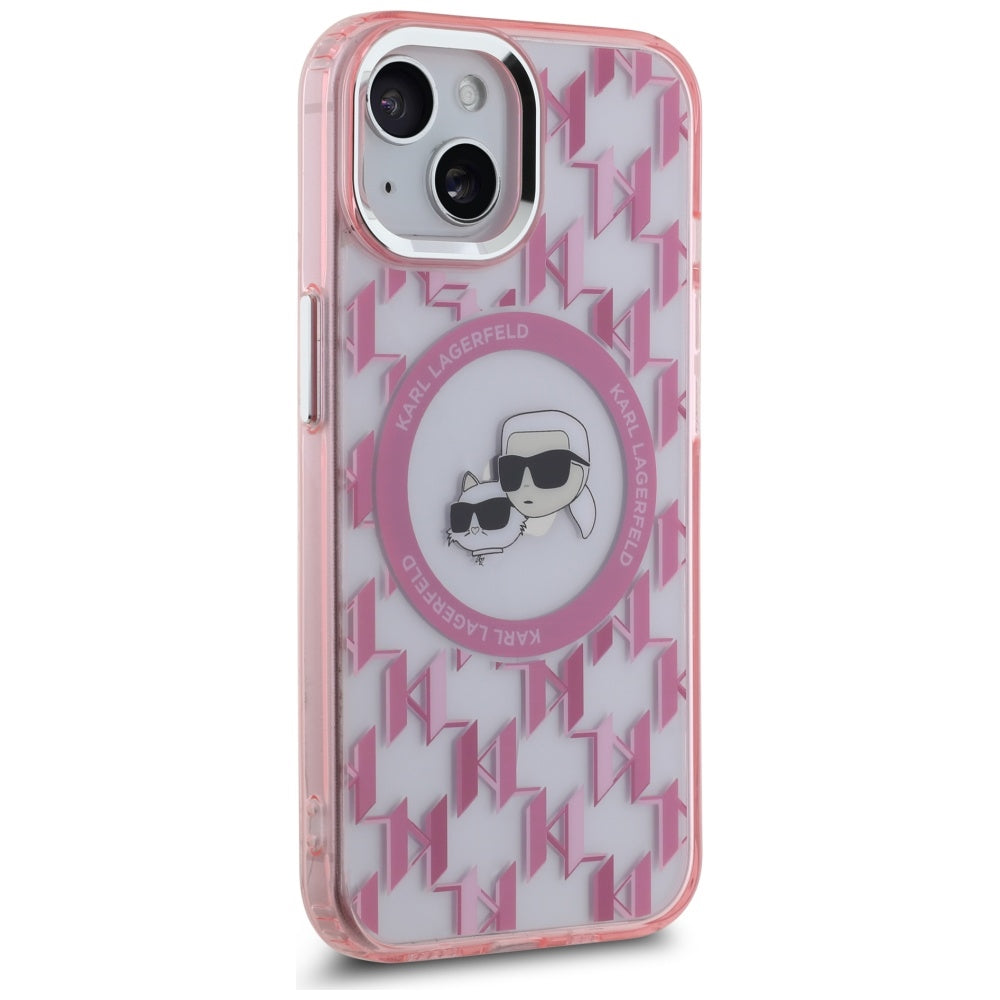 Калъф MagSafe за Apple iPhone 15, Karl Lagerfeld, IML Monogram Karl & Choupette's Heads, Розов
