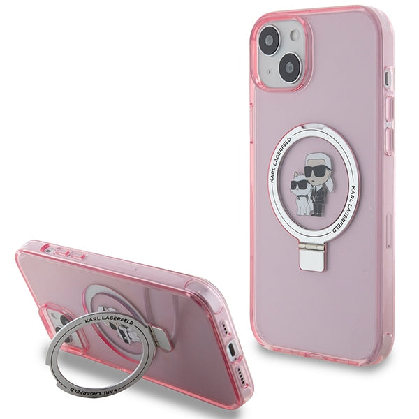 Калъф MagSafe за Apple iPhone 15, Karl Lagerfeld, Ring Stand Karl & Choupette, Розов