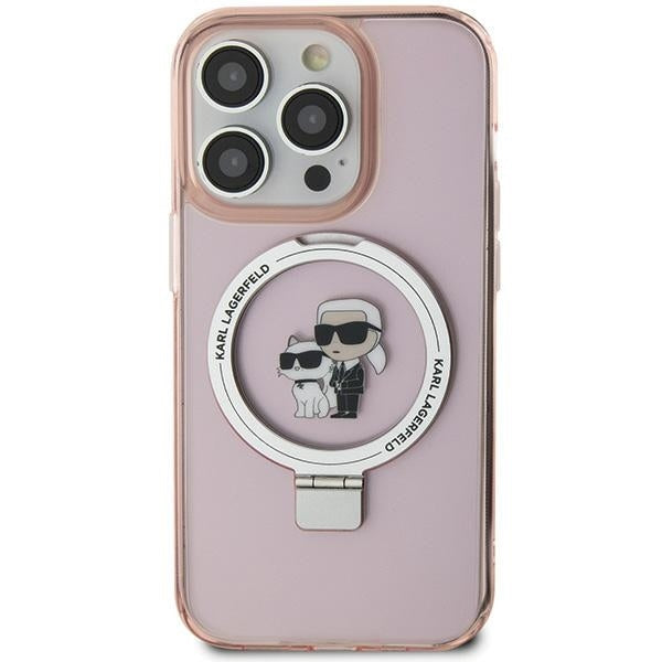 Калъф MagSafe за Apple iPhone 15, Karl Lagerfeld, Ring Stand Karl & Choupette, Розов