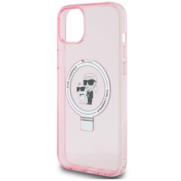 Калъф MagSafe за Apple iPhone 15, Karl Lagerfeld, Ring Stand Karl & Choupette, Розов