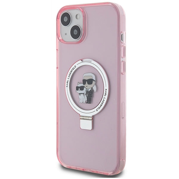 Калъф MagSafe за Apple iPhone 15, Karl Lagerfeld, Ring Stand Karl & Choupette, Розов