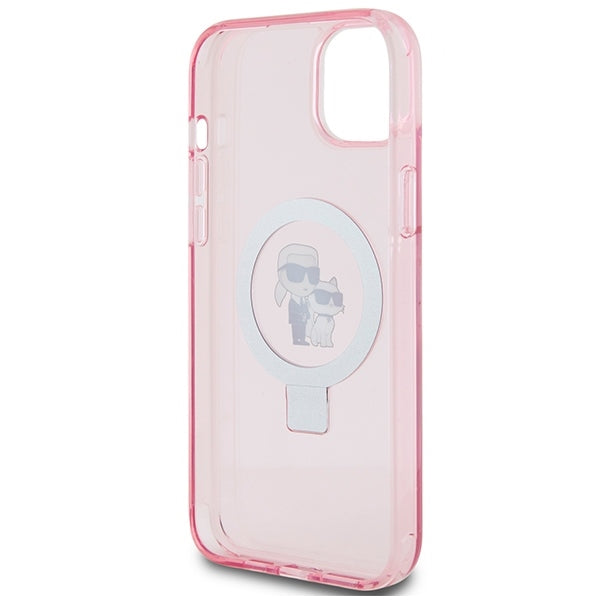 Калъф MagSafe за Apple iPhone 15, Karl Lagerfeld, Ring Stand Karl & Choupette, Розов