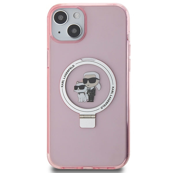 Калъф MagSafe за Apple iPhone 15, Karl Lagerfeld, Ring Stand Karl & Choupette, Розов