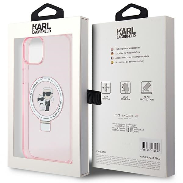 Калъф MagSafe за Apple iPhone 15, Karl Lagerfeld, Ring Stand Karl & Choupette, Розов