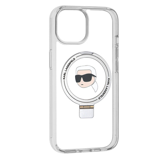 Калъф MagSafe за Apple iPhone 15, Karl Lagerfeld, Ring Stand Karl's Head, Бял
