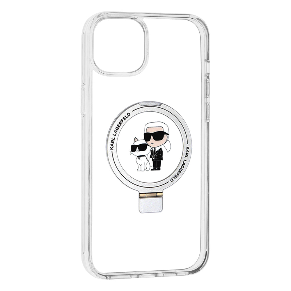 Калъф MagSafe за Apple iPhone 15 Plus, Karl Lagerfeld, Ringstand Karl and Choupette, Бял