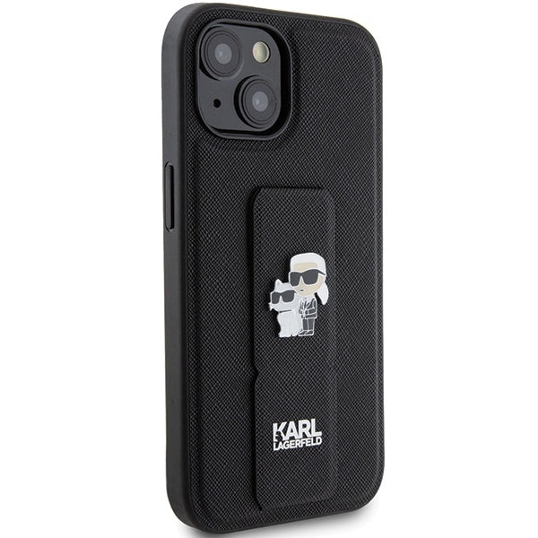 Калъф MagSafe за Apple iPhone 15, Karl Lagerfeld, Saffiano Gripstand Karl & Choupette, Черен
