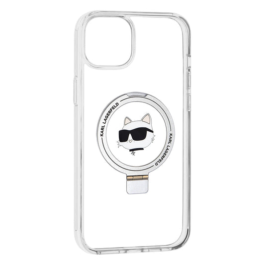 Калъф MagSafe за Apple iPhone 15 Plus / 14 Plus, Karl Lagerfeld, Ring Stand Choupette's Head, Бял