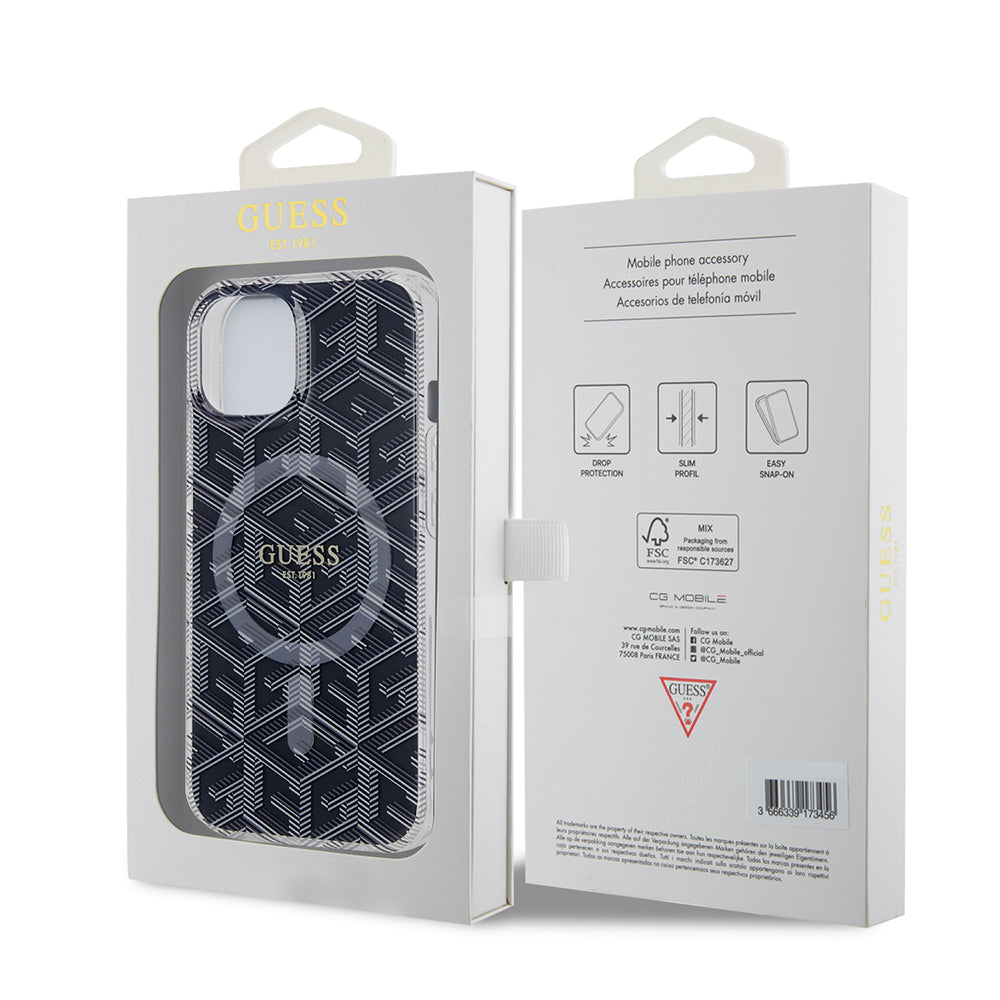 Калъф MagSafe за Apple iPhone 15 Plus, Guess, IML Gcube, Черен
