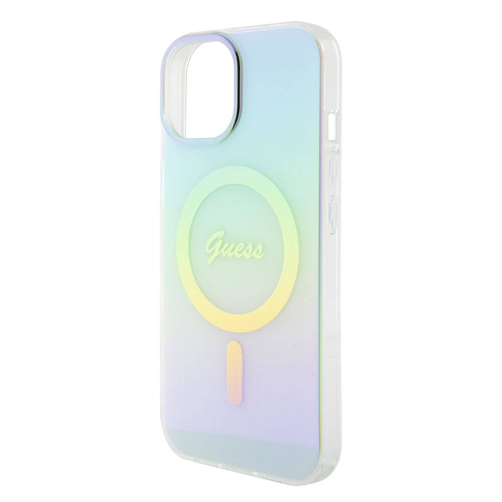 Калъф MagSafe за Apple iPhone 15 Plus, Guess, IML Iridescent, Тюркоаз