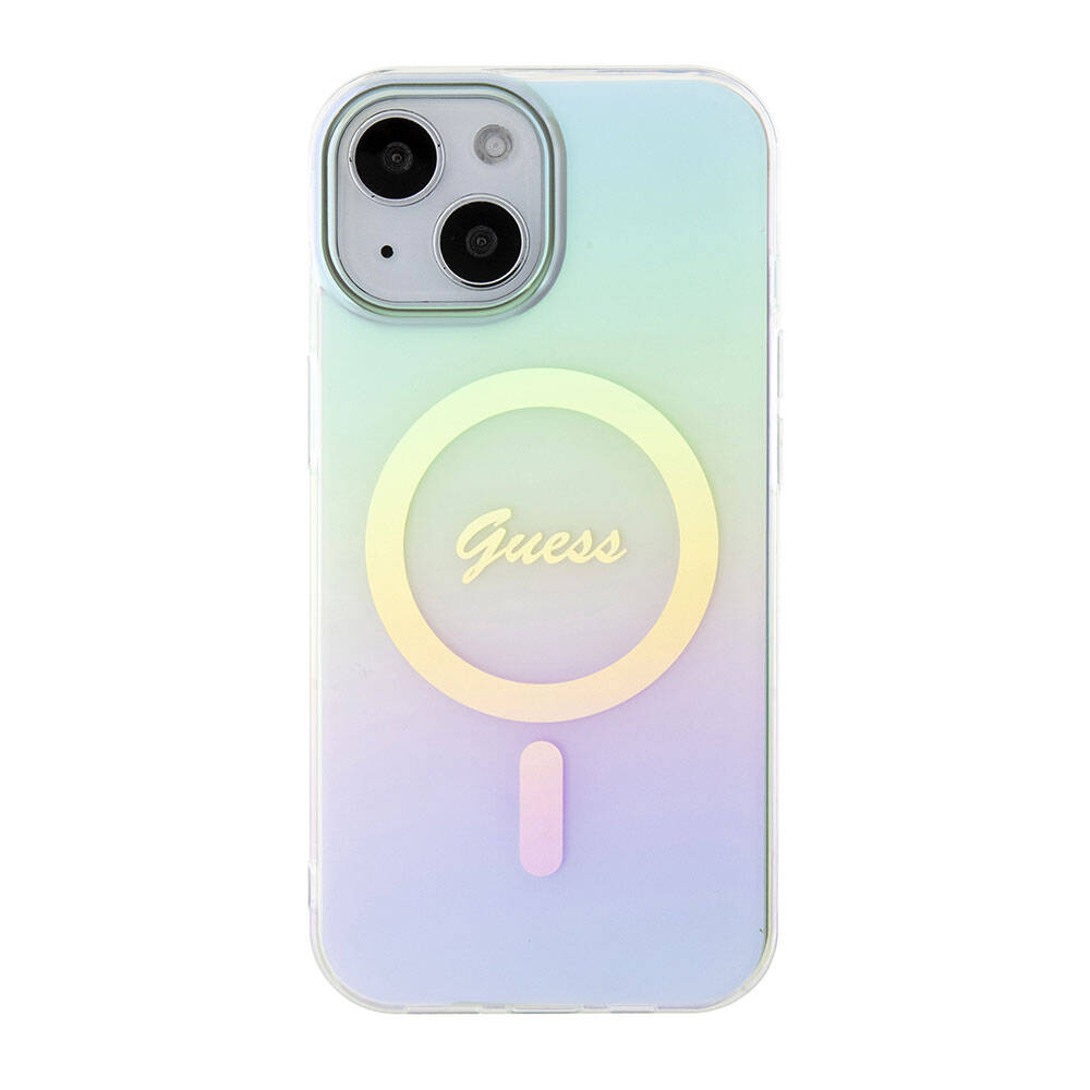 Калъф MagSafe за Apple iPhone 15 Plus, Guess, IML Iridescent, Тюркоаз