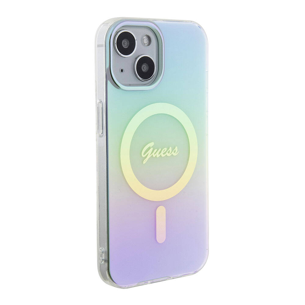 Калъф MagSafe за Apple iPhone 15 Plus, Guess, IML Iridescent, Тюркоаз