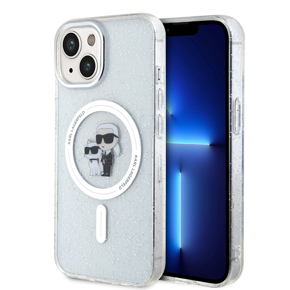 Калъф MagSafe за Apple iPhone 15 Plus, Karl Lagerfeld, Glitter Karl & Choupette, Прозрачен