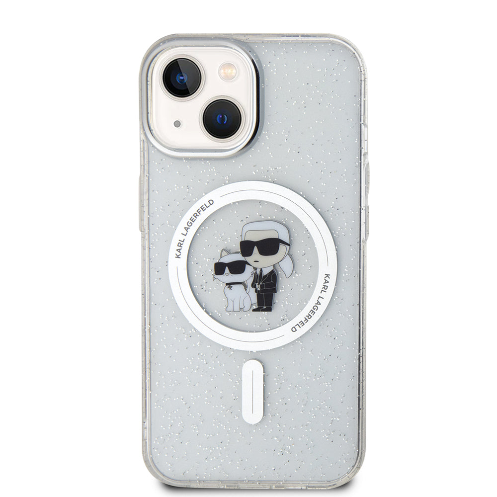 Калъф MagSafe за Apple iPhone 15 Plus, Karl Lagerfeld, Glitter Karl & Choupette, Прозрачен