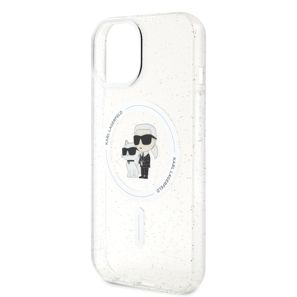 Калъф MagSafe за Apple iPhone 15 Plus, Karl Lagerfeld, Glitter Karl & Choupette, Прозрачен