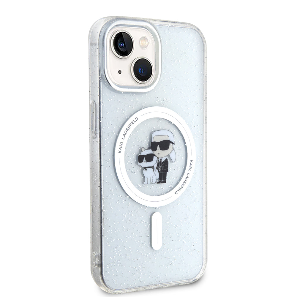 Калъф MagSafe за Apple iPhone 15 Plus, Karl Lagerfeld, Glitter Karl & Choupette, Прозрачен