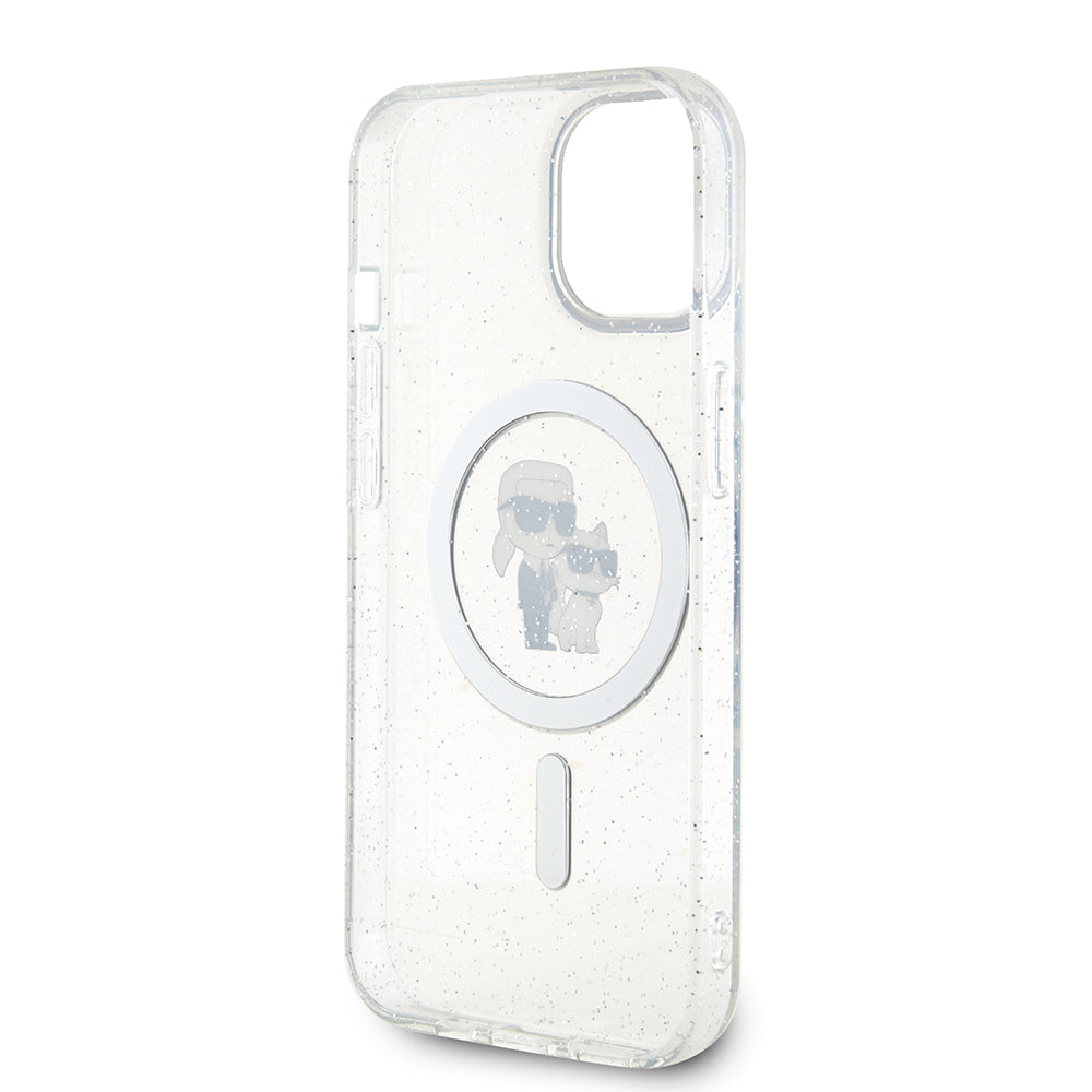 Калъф MagSafe за Apple iPhone 15 Plus, Karl Lagerfeld, Glitter Karl & Choupette, Прозрачен