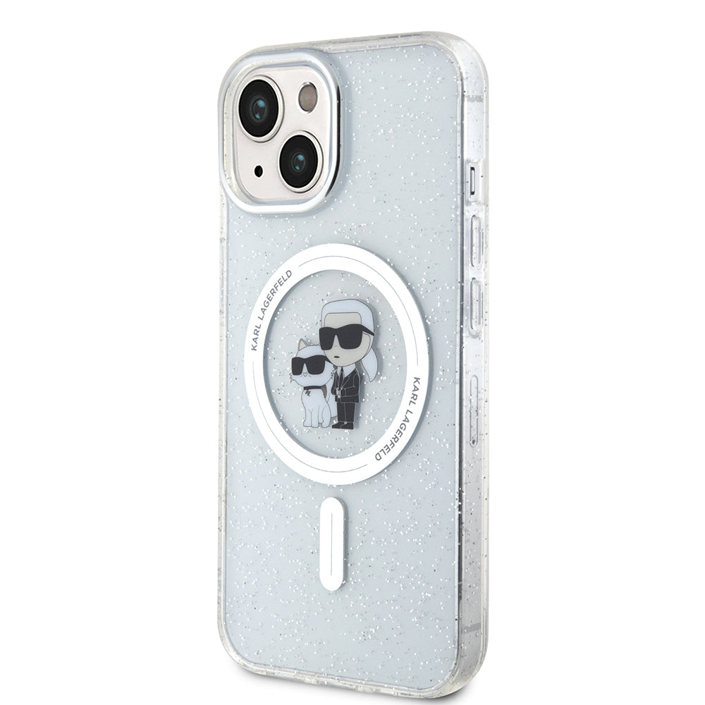 Калъф MagSafe за Apple iPhone 15 Plus, Karl Lagerfeld, Glitter Karl & Choupette, Прозрачен