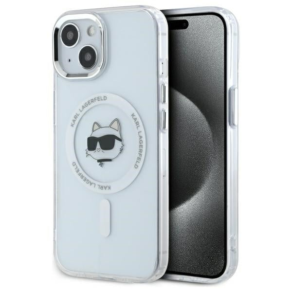 Калъф MagSafe за Apple iPhone 15 Plus, Karl Lagerfeld, IML Metal Choupette's Head, Бял