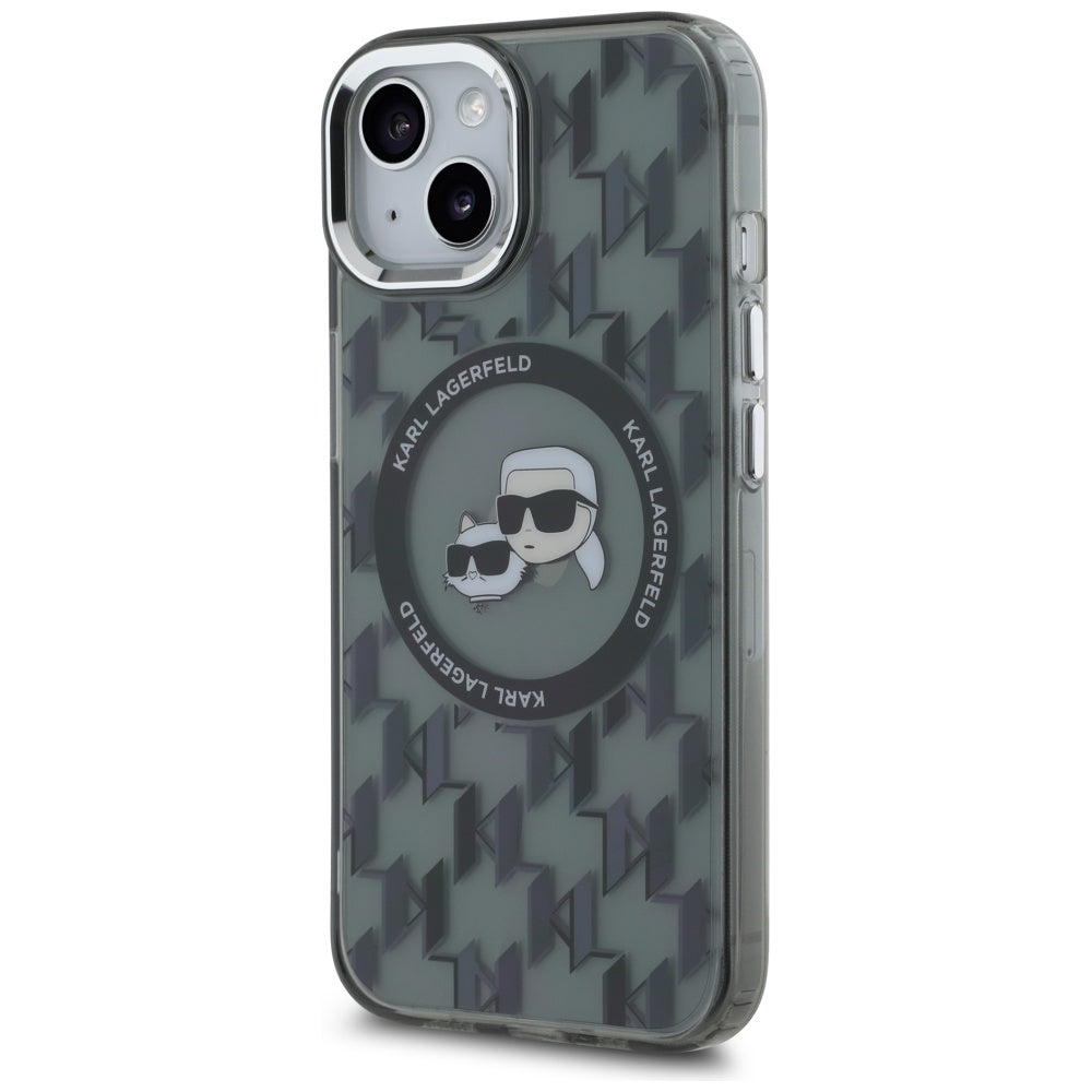 Калъф MagSafe за Apple iPhone 15 Plus, Karl Lagerfeld, IML Monogram Karl & Choupette's Heads, Черен