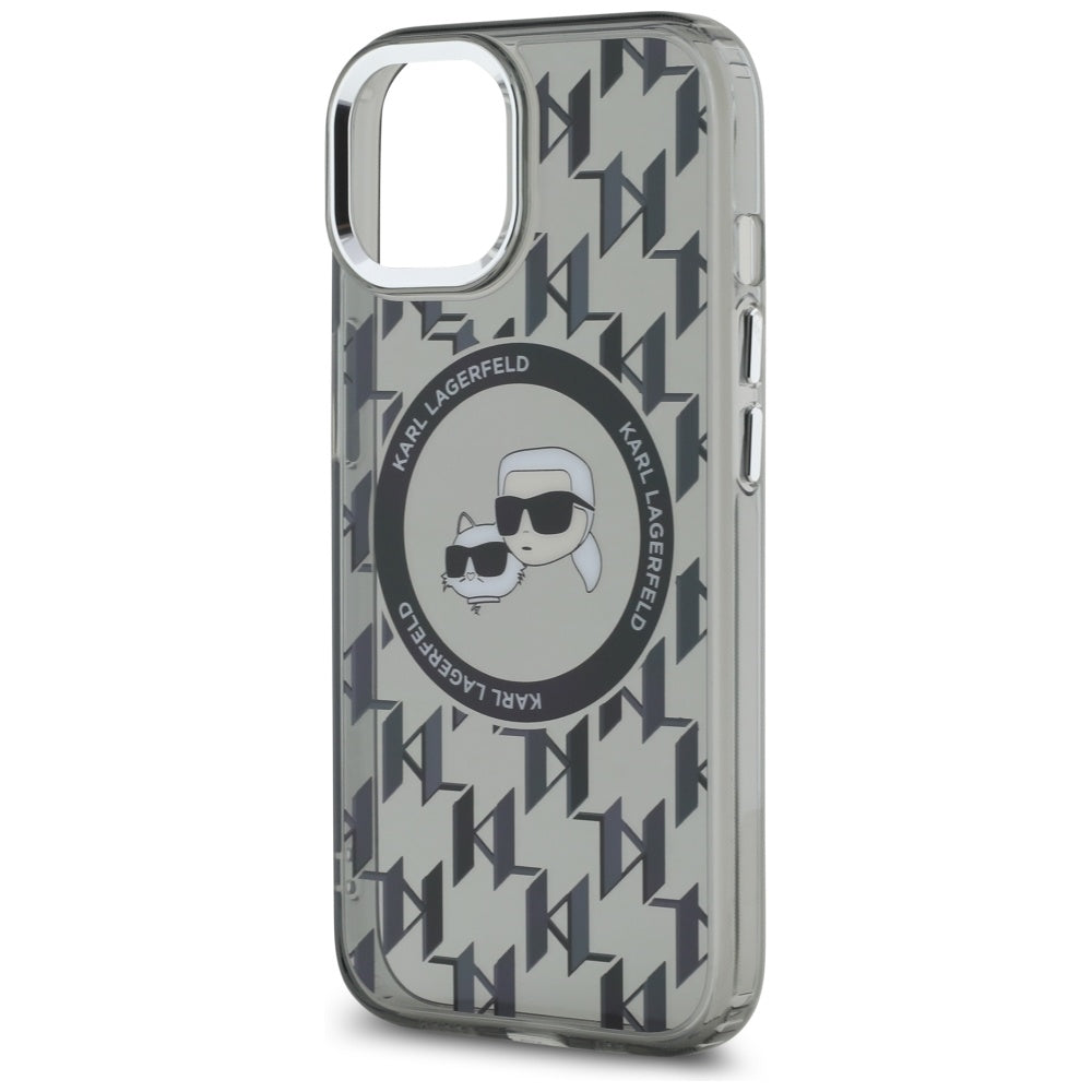 Калъф MagSafe за Apple iPhone 15 Plus, Karl Lagerfeld, IML Monogram Karl & Choupette's Heads, Черен