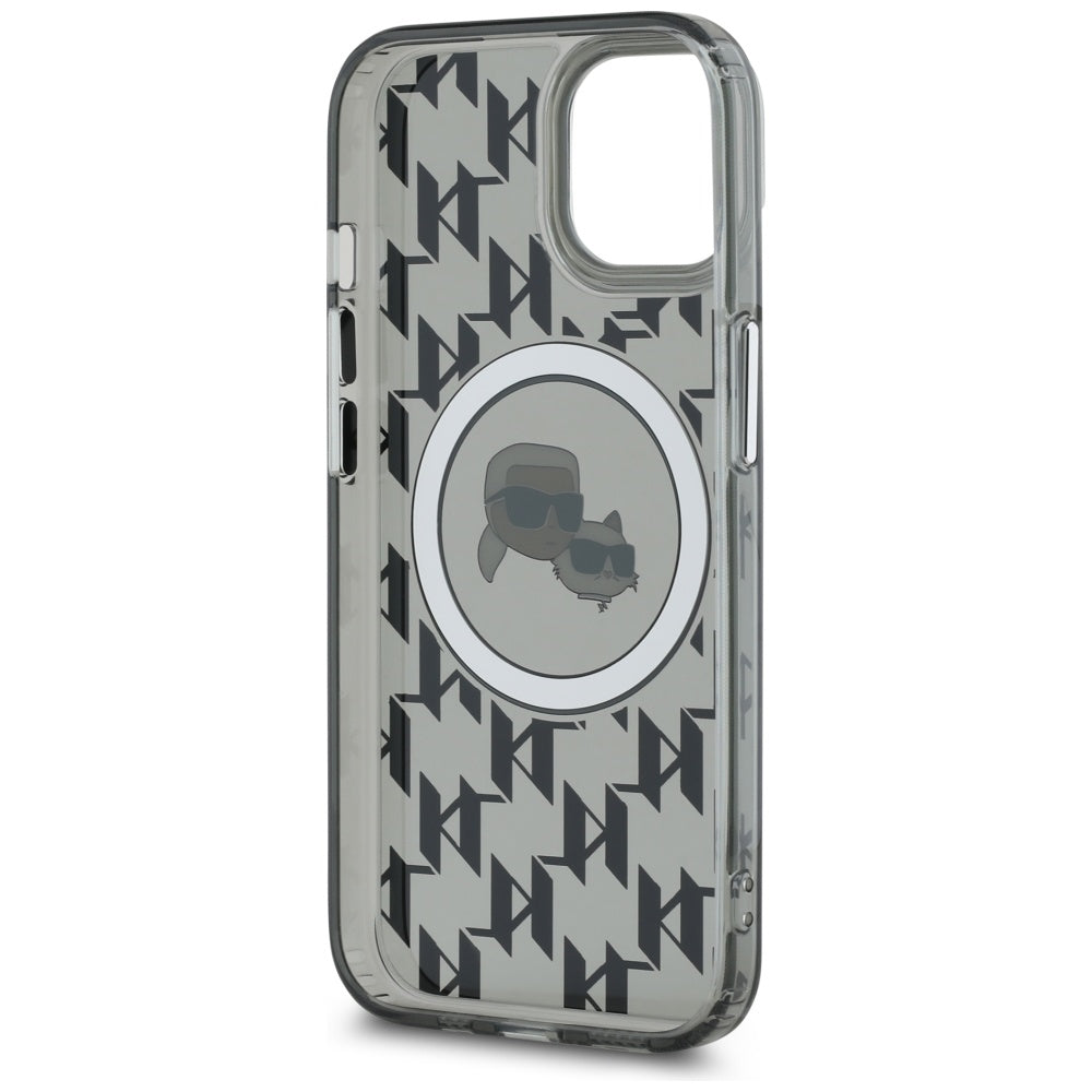 Калъф MagSafe за Apple iPhone 15 Plus, Karl Lagerfeld, IML Monogram Karl & Choupette's Heads, Черен