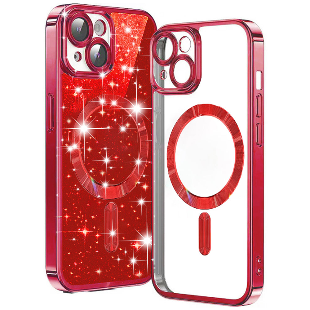 Калъф MagSafe за Apple iPhone 15 Plus, Techsuit, Luxury Glitter, Червен
