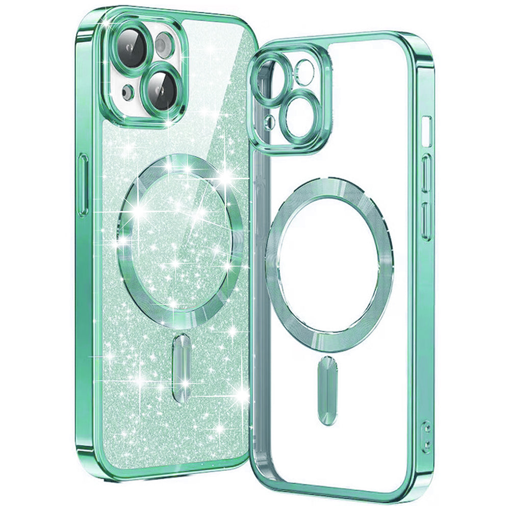 Калъф MagSafe за Apple iPhone 15 Plus, Techsuit, Luxury Glitter, Светлозелен