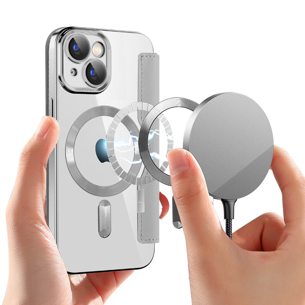 Калъф MagSafe за Apple iPhone 15 Plus, Techsuit, SmartMag Book, Сив
