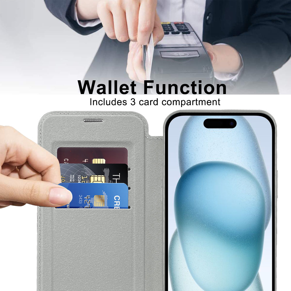 Калъф MagSafe за Apple iPhone 15 Plus, Techsuit, SmartMag Book, Сив