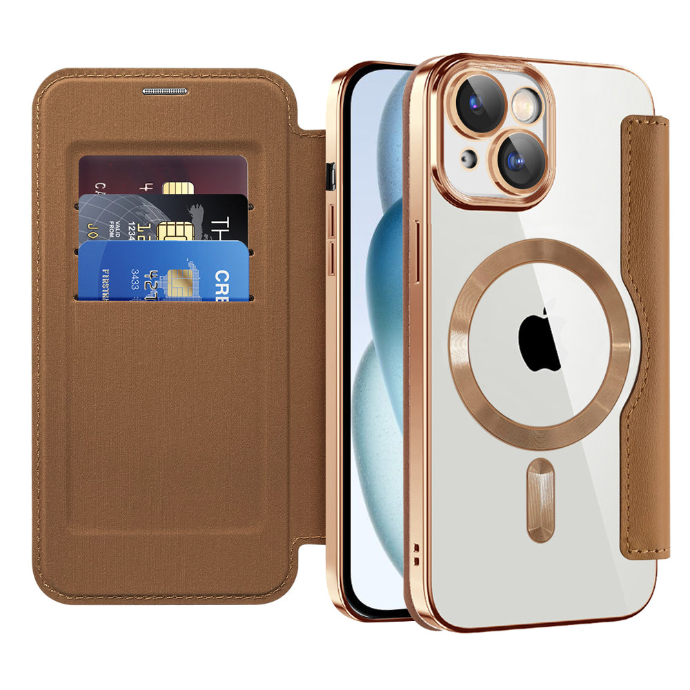 Калъф MagSafe за Apple iPhone 15 Plus, Techsuit, SmartMag Book, Кафяв