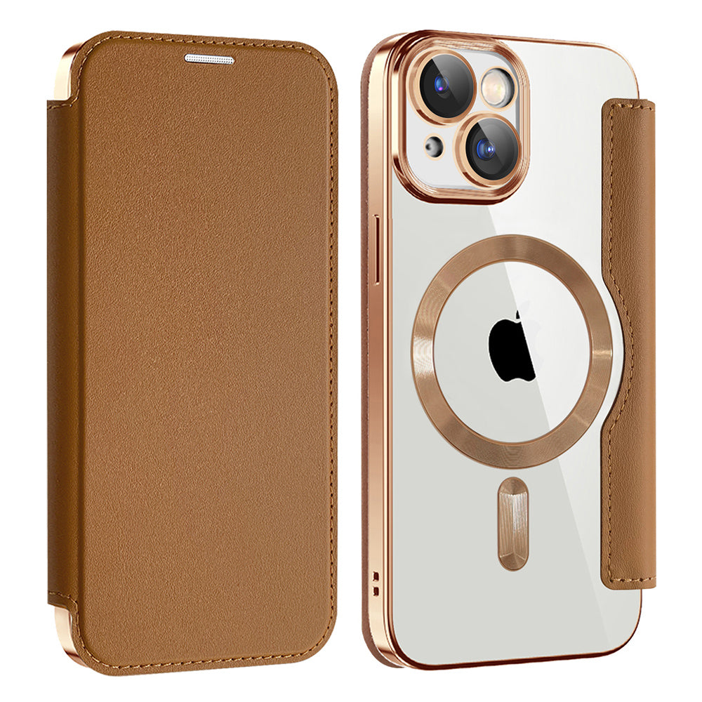 Калъф MagSafe за Apple iPhone 15 Plus, Techsuit, SmartMag Book, Кафяв