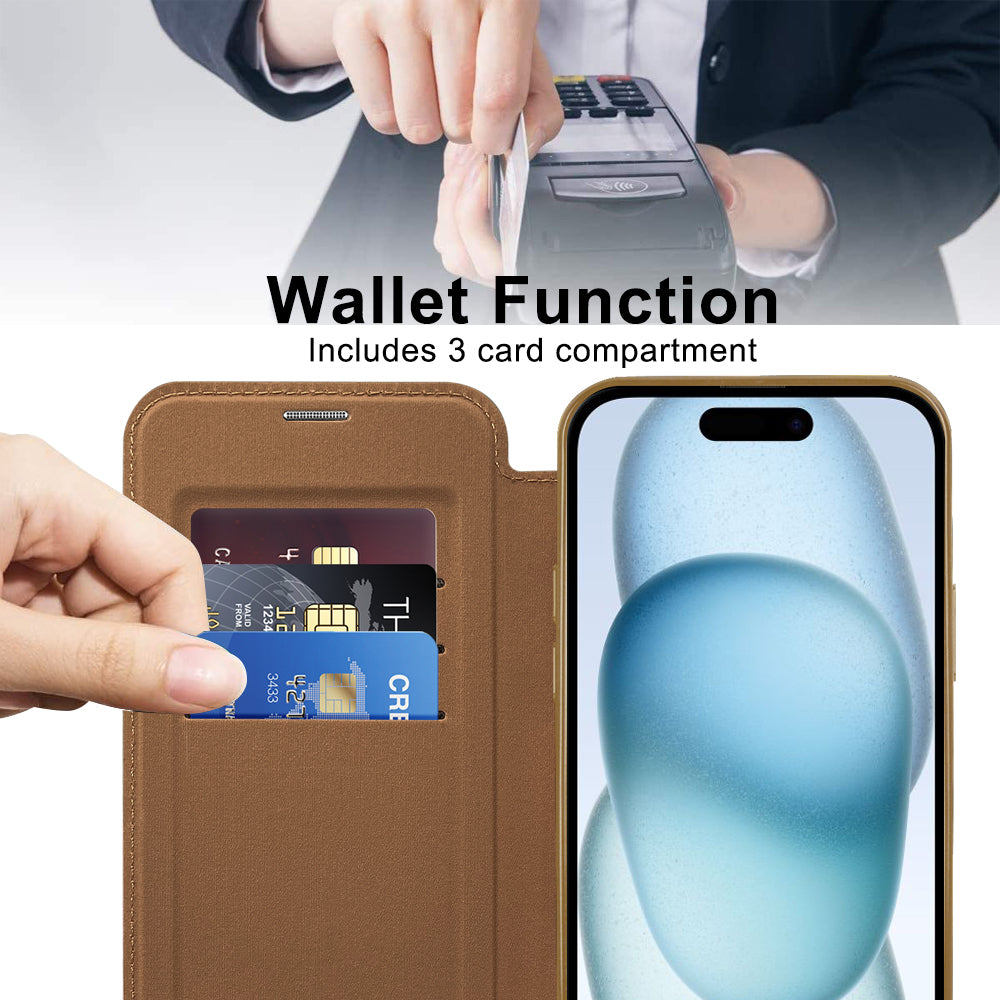 Калъф MagSafe за Apple iPhone 15 Plus, Techsuit, SmartMag Book, Кафяв