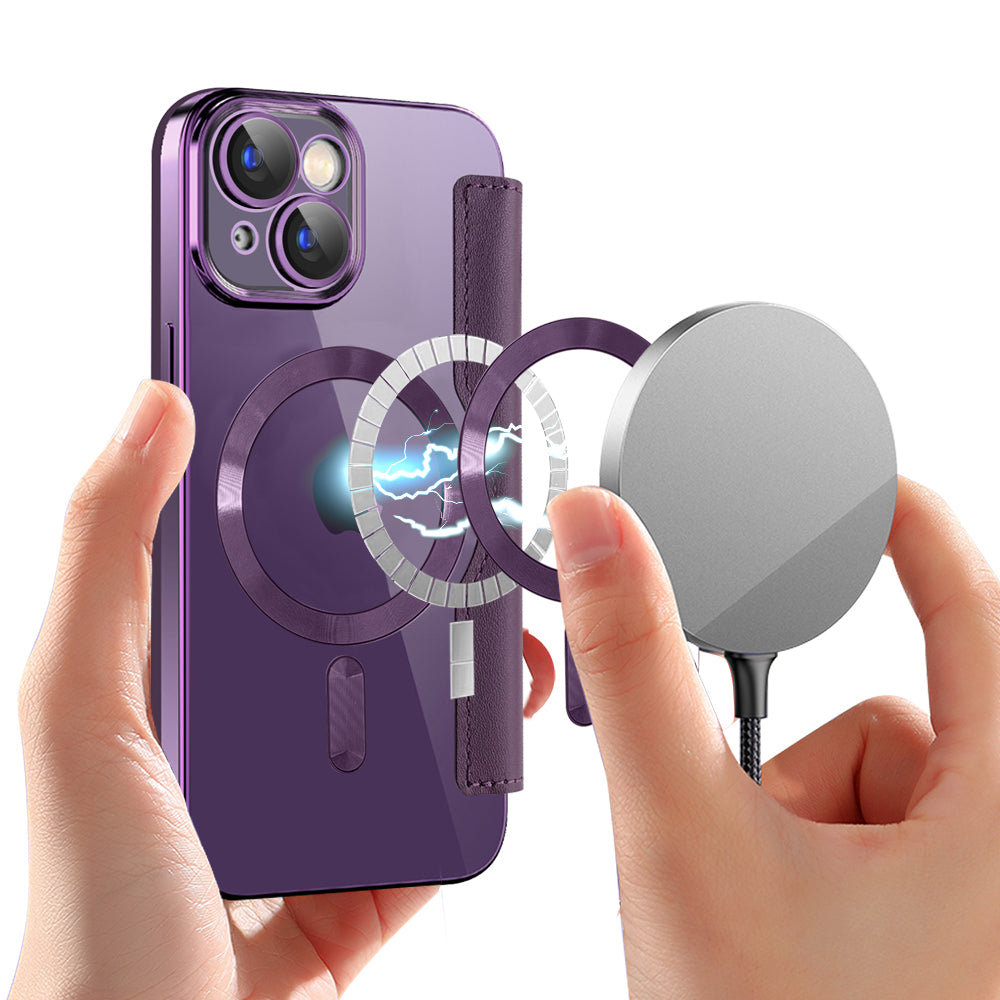 Калъф MagSafe за Apple iPhone 15 Plus, Techsuit, SmartMag Book, Лилав