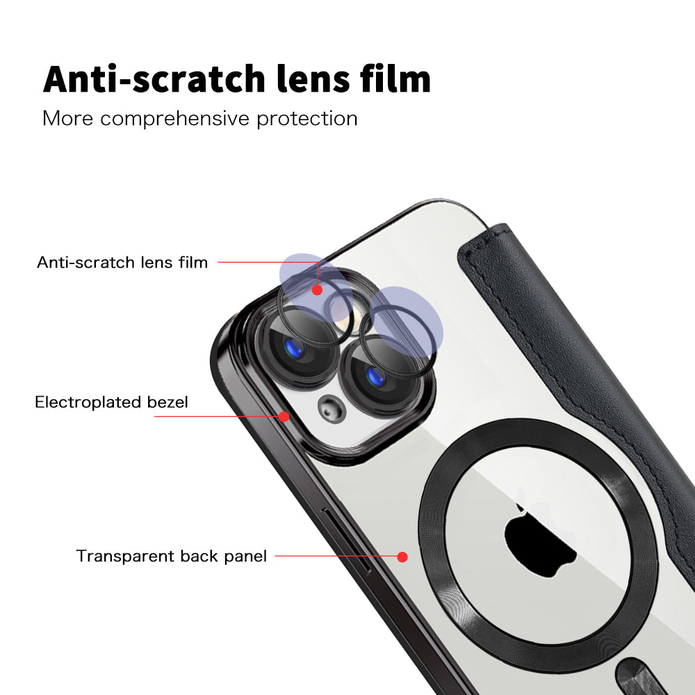 Калъф MagSafe за Apple iPhone 15 Plus, Techsuit, SmartMag Book, Черен