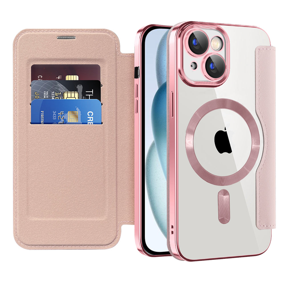 Калъф MagSafe за Apple iPhone 15 Plus, Techsuit, SmartMag Book, Розов