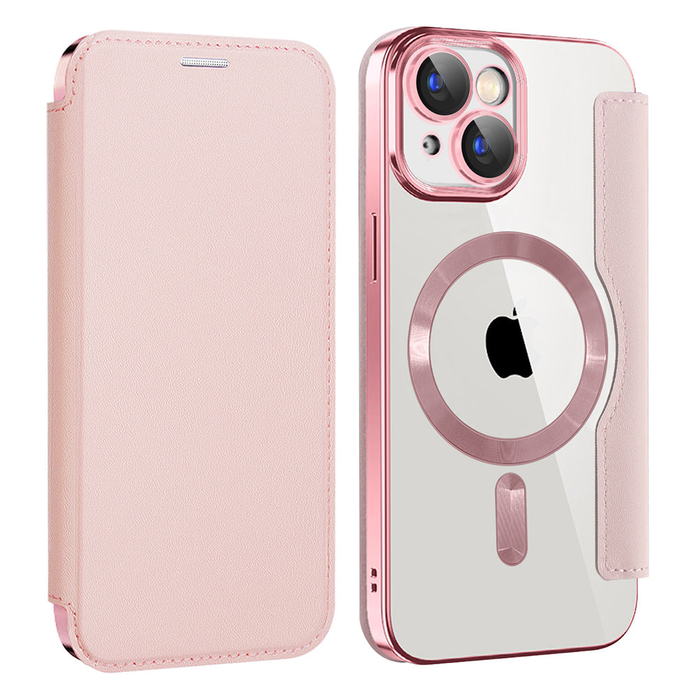 Калъф MagSafe за Apple iPhone 15 Plus, Techsuit, SmartMag Book, Розов