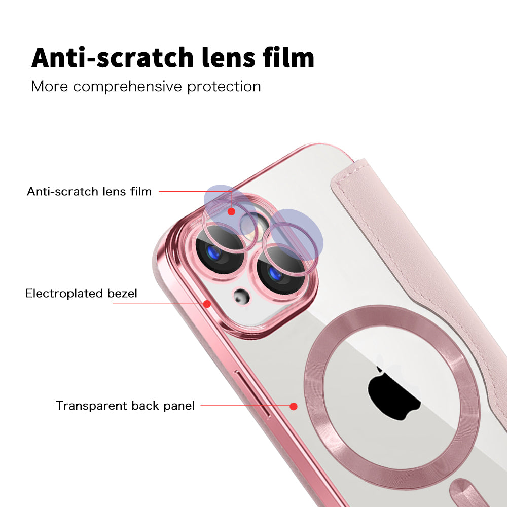 Калъф MagSafe за Apple iPhone 15 Plus, Techsuit, SmartMag Book, Розов
