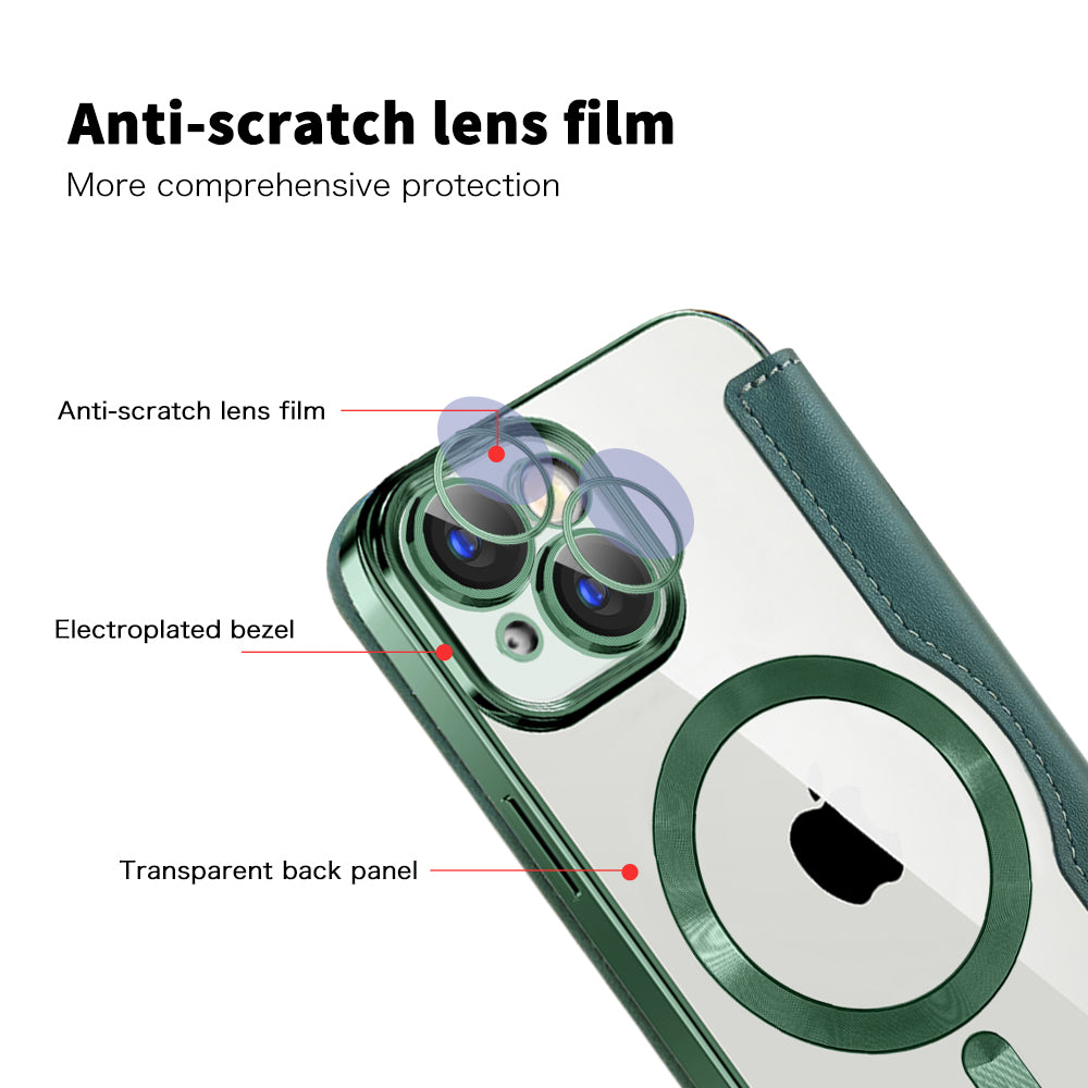Калъф MagSafe за Apple iPhone 15 Plus, Techsuit, SmartMag Book, Зелен
