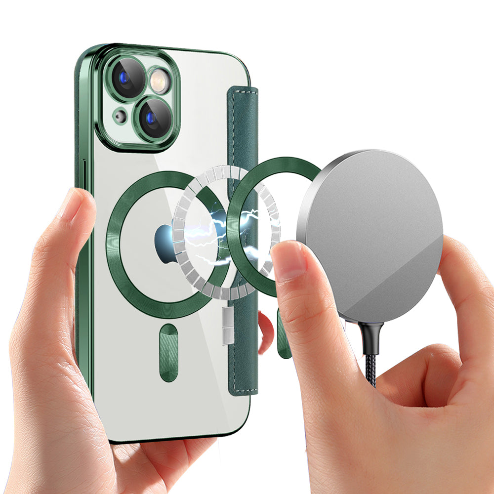 Калъф MagSafe за Apple iPhone 15 Plus, Techsuit, SmartMag Book, Зелен