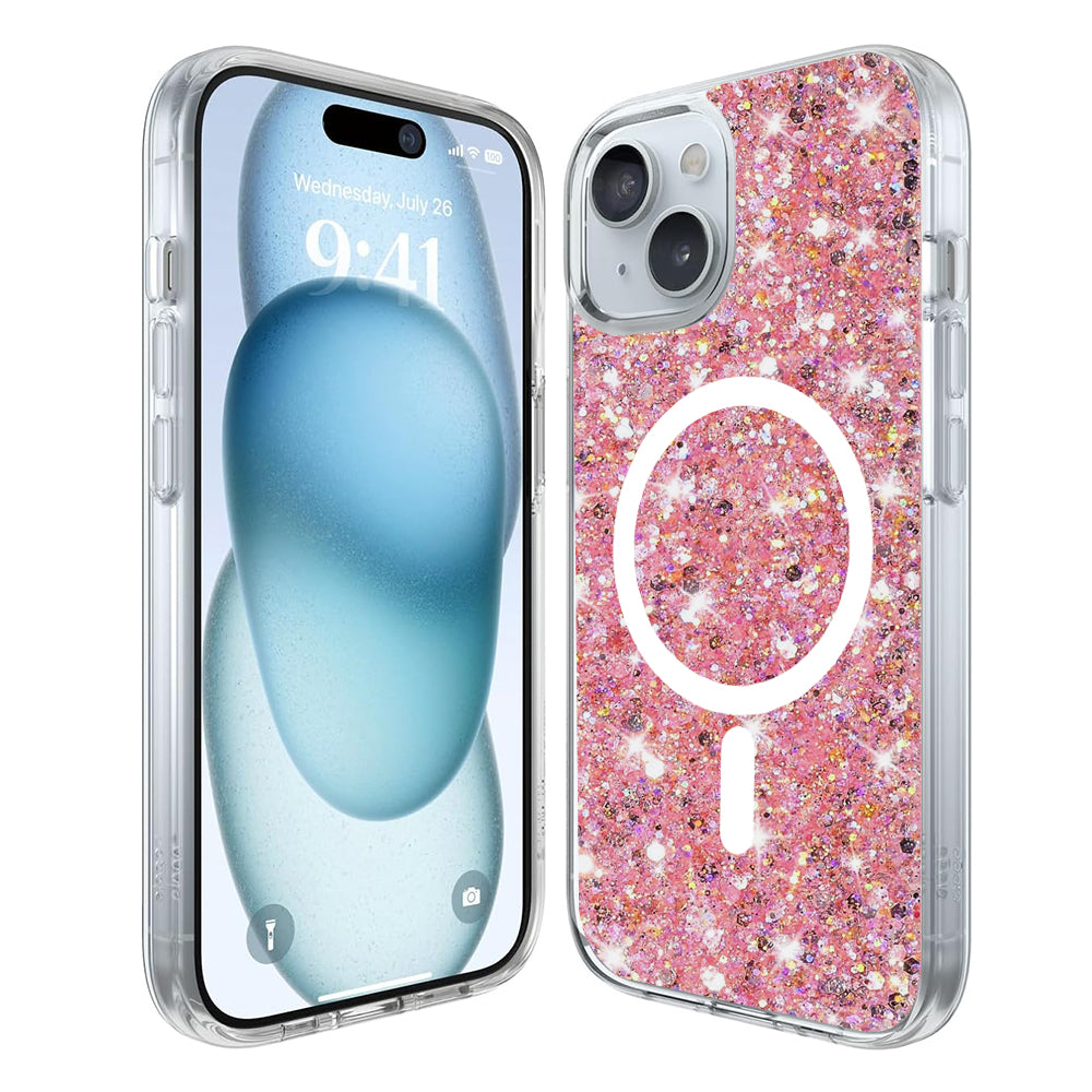 Калъф MagSafe за Apple iPhone 15 Plus, Techsuit, Sparkly Glitter, Magenta