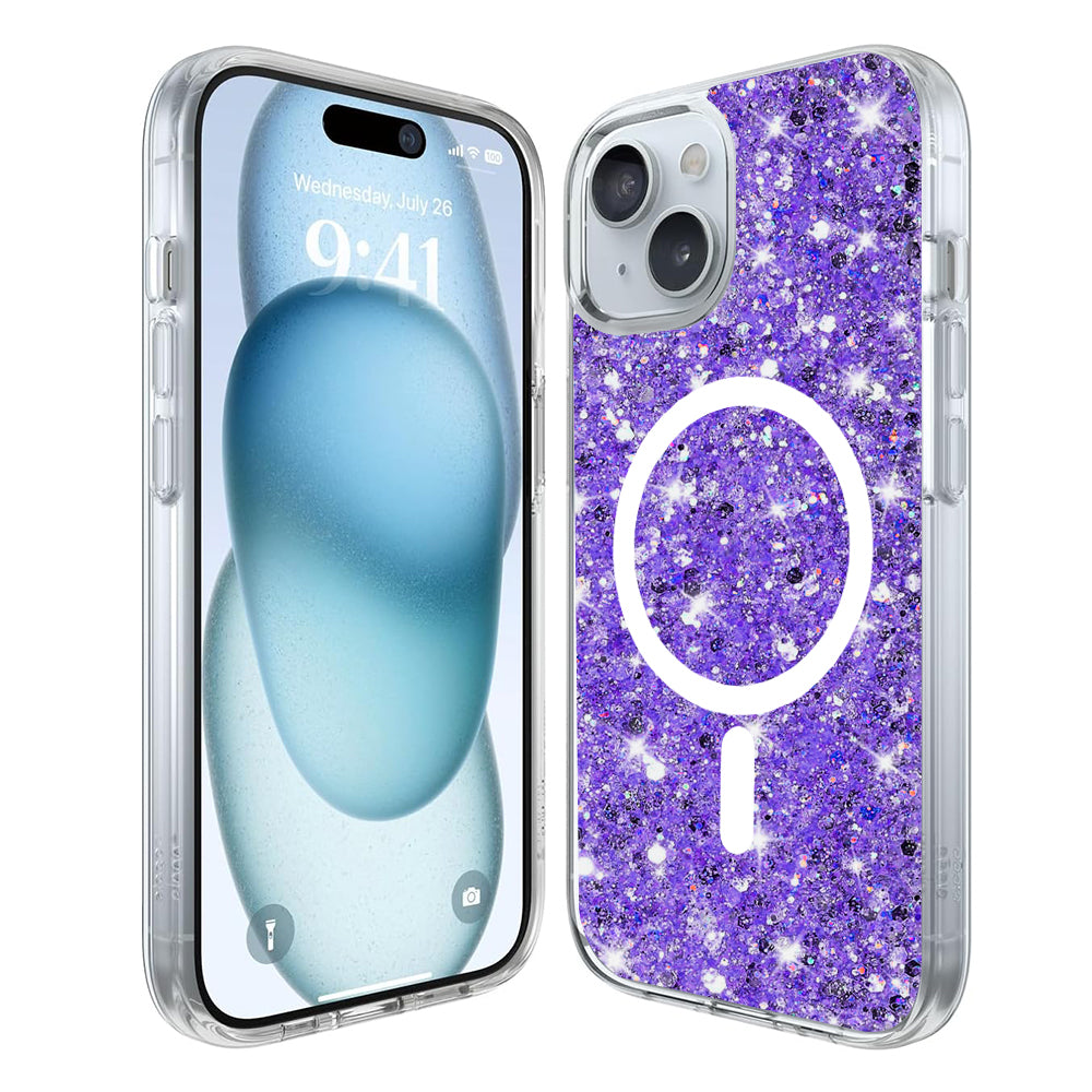 Калъф MagSafe за Apple iPhone 15 Plus, Techsuit, Sparkly Glitter, Лилав