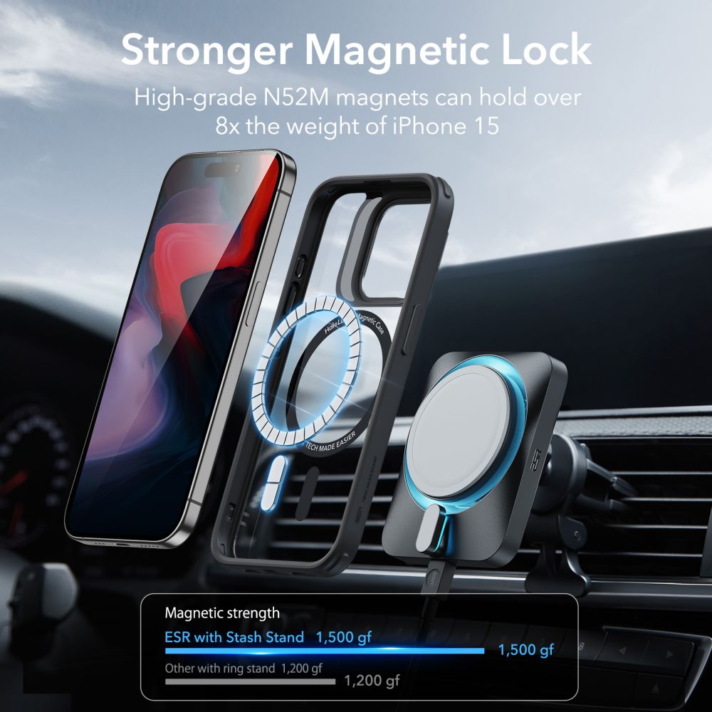 Калъф MagSafe за Apple iPhone 15 Pro, ESR, Classic Hybrid Kickstand, Прозрачен черен