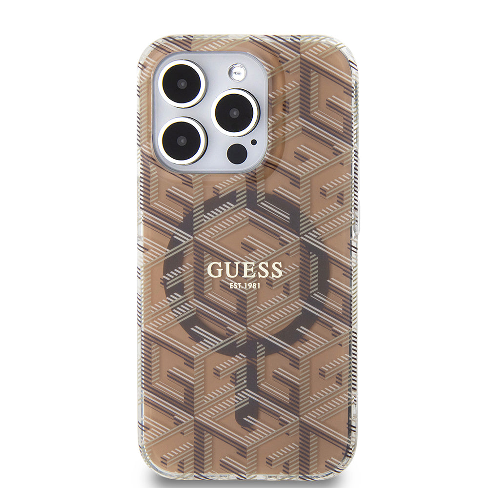 Калъф MagSafe за Apple iPhone 15 Pro, Guess, IML Gcube, Кафяв