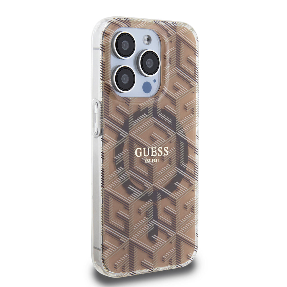 Калъф MagSafe за Apple iPhone 15 Pro, Guess, IML Gcube, Кафяв